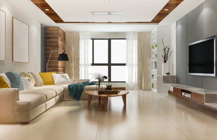 3d rendering loft luxury living room with bookshelf near bookshelf